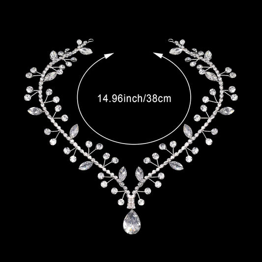 Wedding Hair Accessories for Brides, Rhinestone Forehead Headpiece, Rhinestone Bridal Headband Bridal Headpieces for Wedding (Silver)