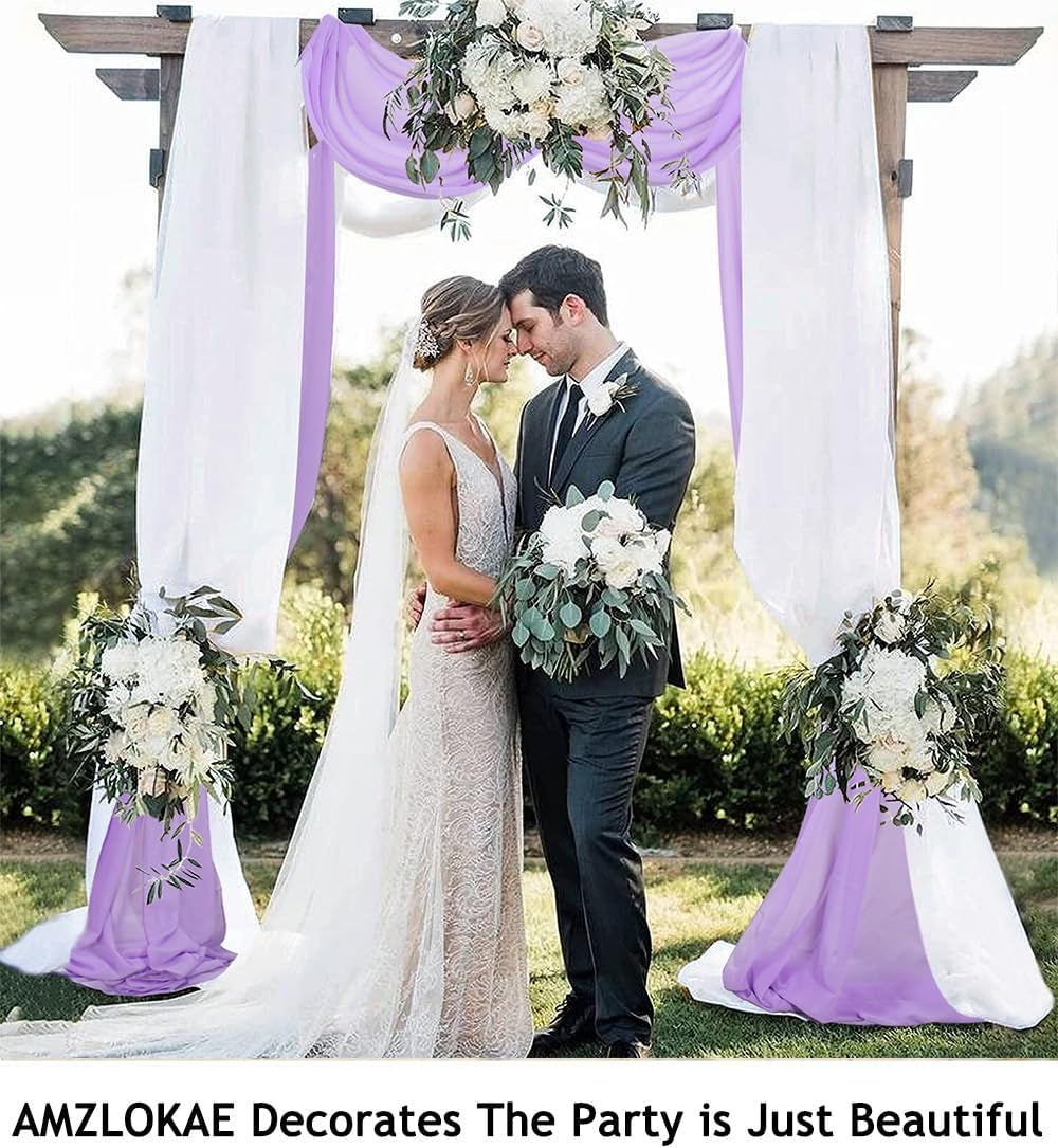 White Chiffon Wedding Arch Drapes - 2 Panels 18FT Voile, 6 Yards, Perfect for Ceremonies, Receptions, and Photo Backdrops | Elegant Sheer Fabric