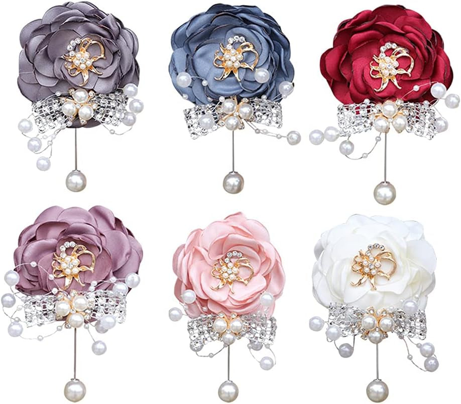 Handmade Artificial Rose Wrist Corsage and Boutonniere Set for Men White Wedding Flowers Accessories Party Prom Suit Decorations (White)