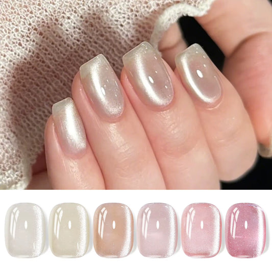 6PCS Pink Ocean Cat Magnetic Nail Gel Polish Set - Holographic Jelly Manicure Kit for Salon-Quality Art