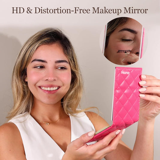 Pocket Makeup Palette Mirror for Purse - 100 Disposable Sheets & Spatula, Small Travel Toiletry Essentials, Handheld Foundation/Lip/Nail Color Mixing Tray, Makeup Artist and Enthusiasts Gift