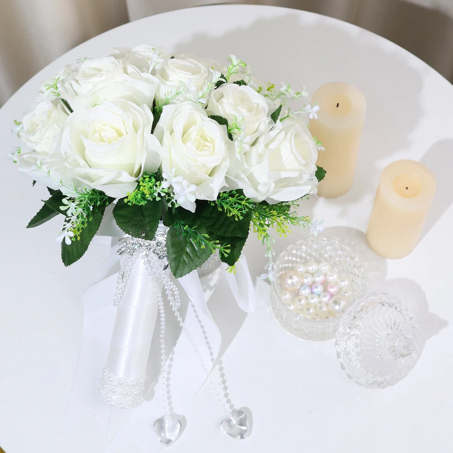 12 Inch Wedding Bouquets for Bride and Bridesmaids, Tossing Artificial Flower Bouquets for Wedding, Wedding Decorations, White