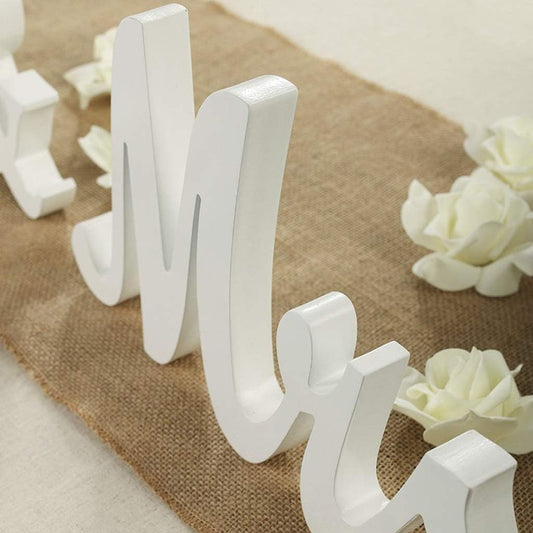 Mr & Mrs Signs Rustic Wooden Freestanding Letters for Photo Props, Anniversary & Wedding Shower Gift (White)