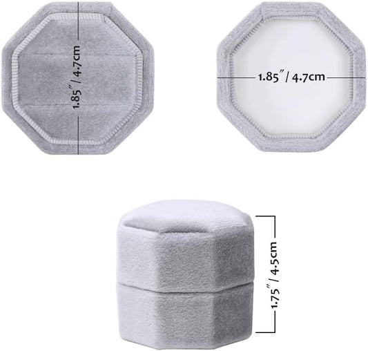 Velvet 2 Slots Jewelry Ring Box Engagement Wedding Box Keepsake Box Bridal Photo Ring Double Slots Octagon (Grey)