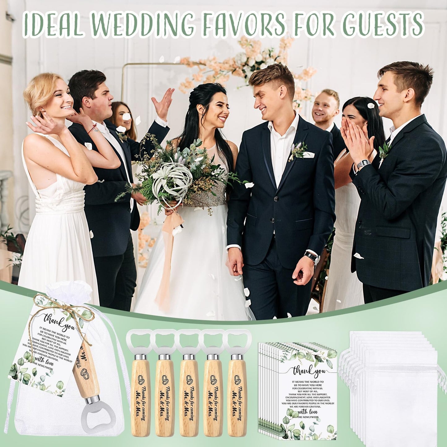 50 Set Wedding Favors for Guests Bulk Bartender Bottle Opener Beer Wooden Bot...