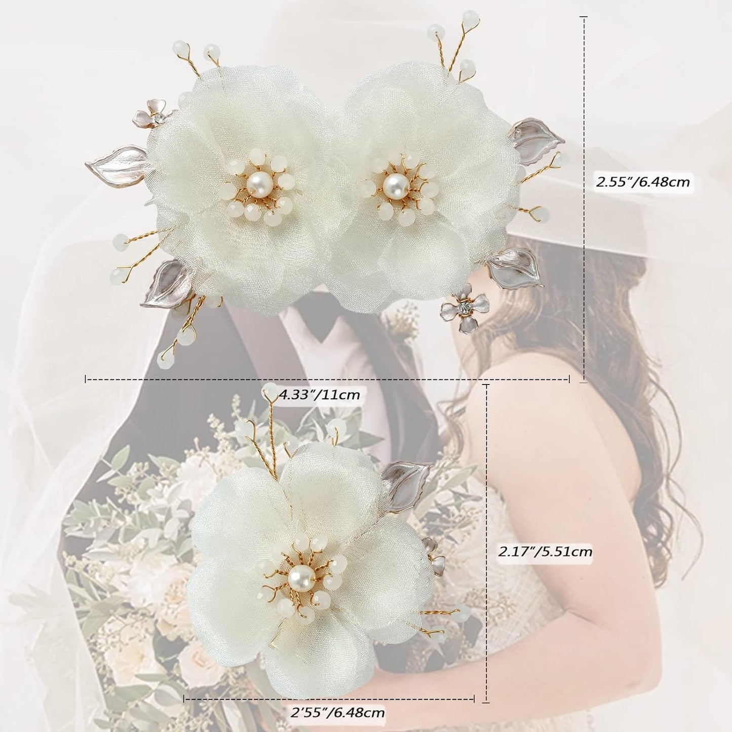 2PCS Bridal Hair Clips, Flower Hair Clips with Pearl, Wedding Hair Pin Comb Accessories for Bride Girls Women(Gold)