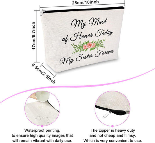 Bridesmaid Gift for Sister Makeup Bag Maid of Honor Gift Wedding Gift for Friend Bestie Cosmetic Bag Bridal Shower Gifts Wedding Party Gift Engagement Gift Travel Cosmetic Pouch Valentines Day Gift