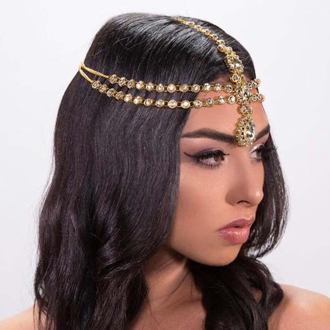 Rhinestone Gold Head Chain Jewelry Wedding, Rave Crystal Forehead Headpiece, Hair Accessories for Women