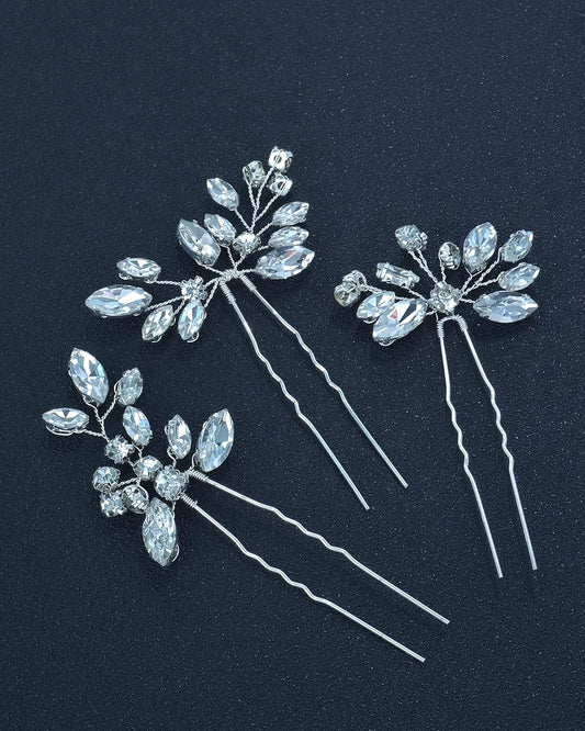 Bridal Hair Accessories, 8Pcs Crystal Wedding Hair Pieces, Handmade Rhinestone Bridal Hair Pin for Women, Girls, Bridesmaids (Silver) (Silver)