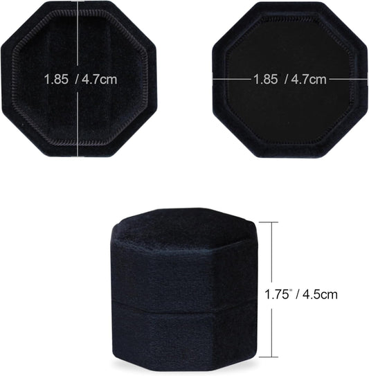 Velvet 3 Slots Jewelry Ring Box Engagement Wedding Box Keepsake Box Bridal Photo Ring Triple Slots Octagon (Black)