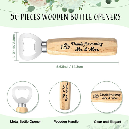 50 Set Wedding Favors for Guests Bulk Bartender Bottle Opener Beer Wooden Bot...