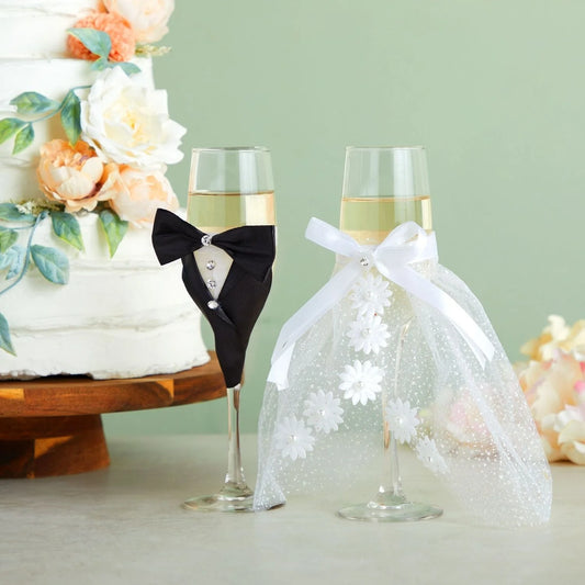 Set of 2 Wedding Champagne Glasses for Bride and Groom Toast, Wedding Decorations, Engagement, Bridal Shower Gifts