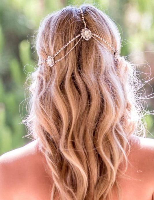Women Dainty Bohemian Rhinestones Head Chain Hair Accessories for Bridal