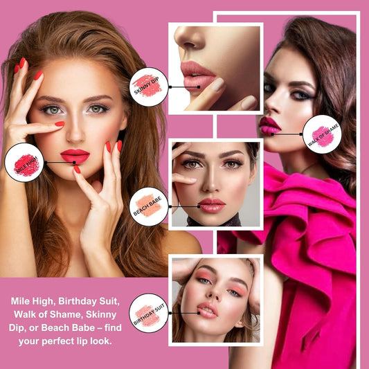 Lipstick for Women Fashion Week Lipstick Collection Refillable Perfect Red Lipstick, Hot Pink, Nude, Light Pink & Coral Organic, Vegan, Gluten-Free Lipstick Long Lasting (Pack of 5)