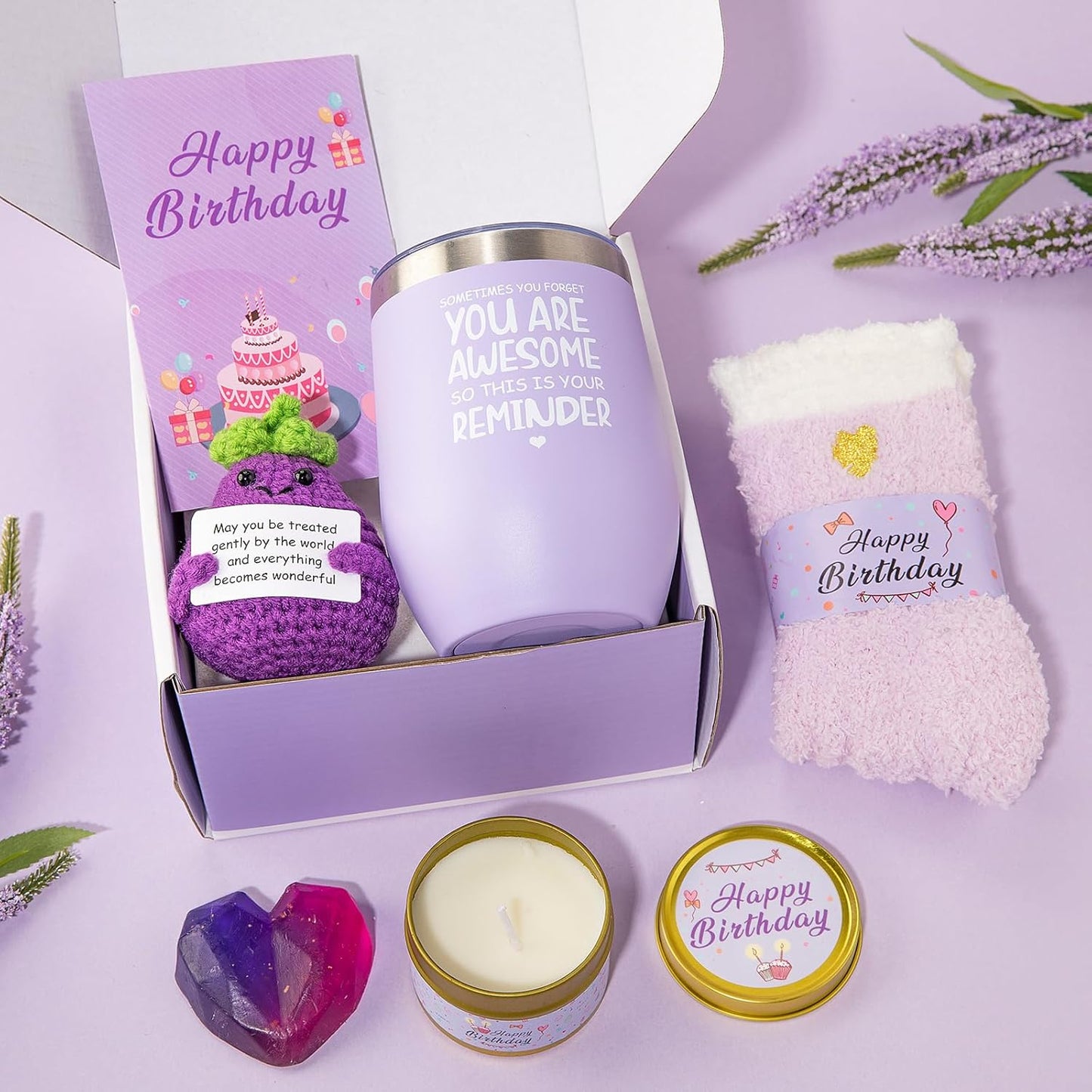 Birthday Gifts for Women,Unique Birthday Presents Friendship Gift Purple Relaxing Self Care Set Ideas Care Package Gifts Basket for Women Mom Sister Best Female Friend Gifts Box