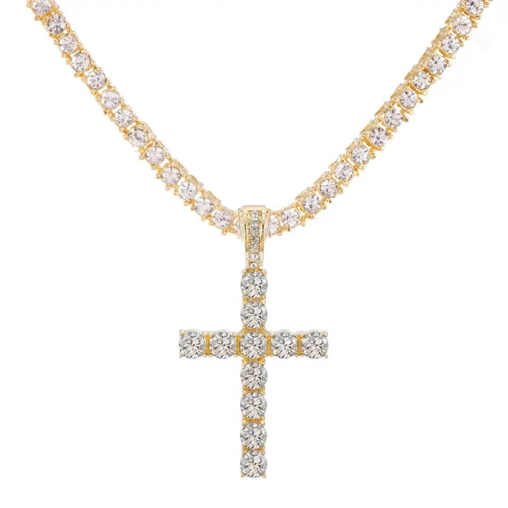 Stylish Hip Hop Cross Pendant Necklace with Zircon Tennis Chain - Iced Out Bling Jewelry for Men and Women - Perfect Fashion Gift!