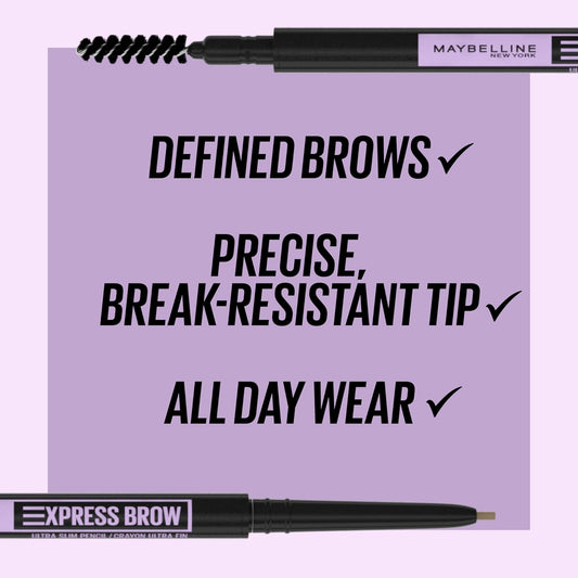 Express Brow Ultra Slim Eyebrow Makeup, Brow Pencil with Precision Tip and Spoolie for Defined Eyebrows, Soft Brown, 1 Count