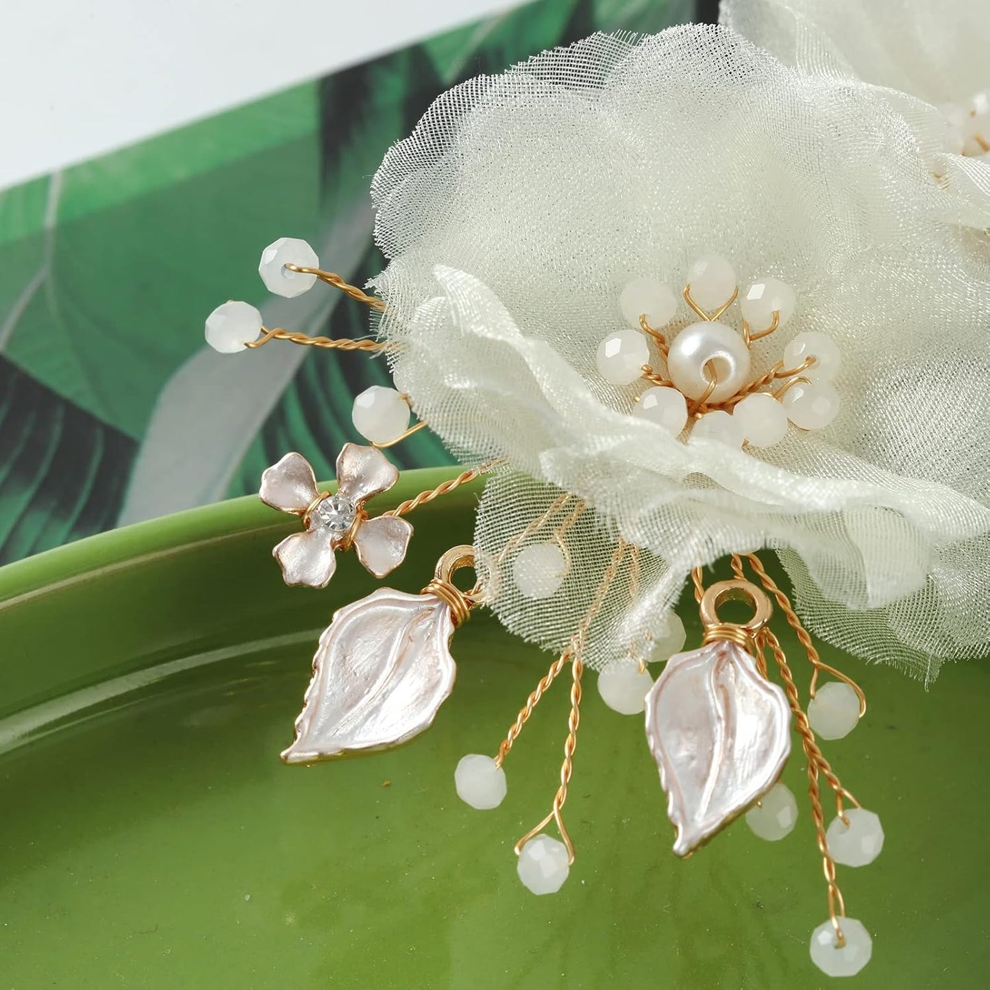 2PCS Bridal Hair Clips, Flower Hair Clips with Pearl, Wedding Hair Pin Comb Accessories for Bride Girls Women(Gold)