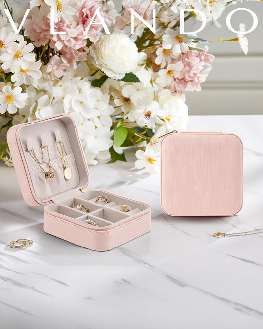 Travel Jewelry Case - Teacher Appreciation Gifts - Small Jewelry Travel Organizer Box Travel Essentials Christmas Gift for Women Girl - Pink