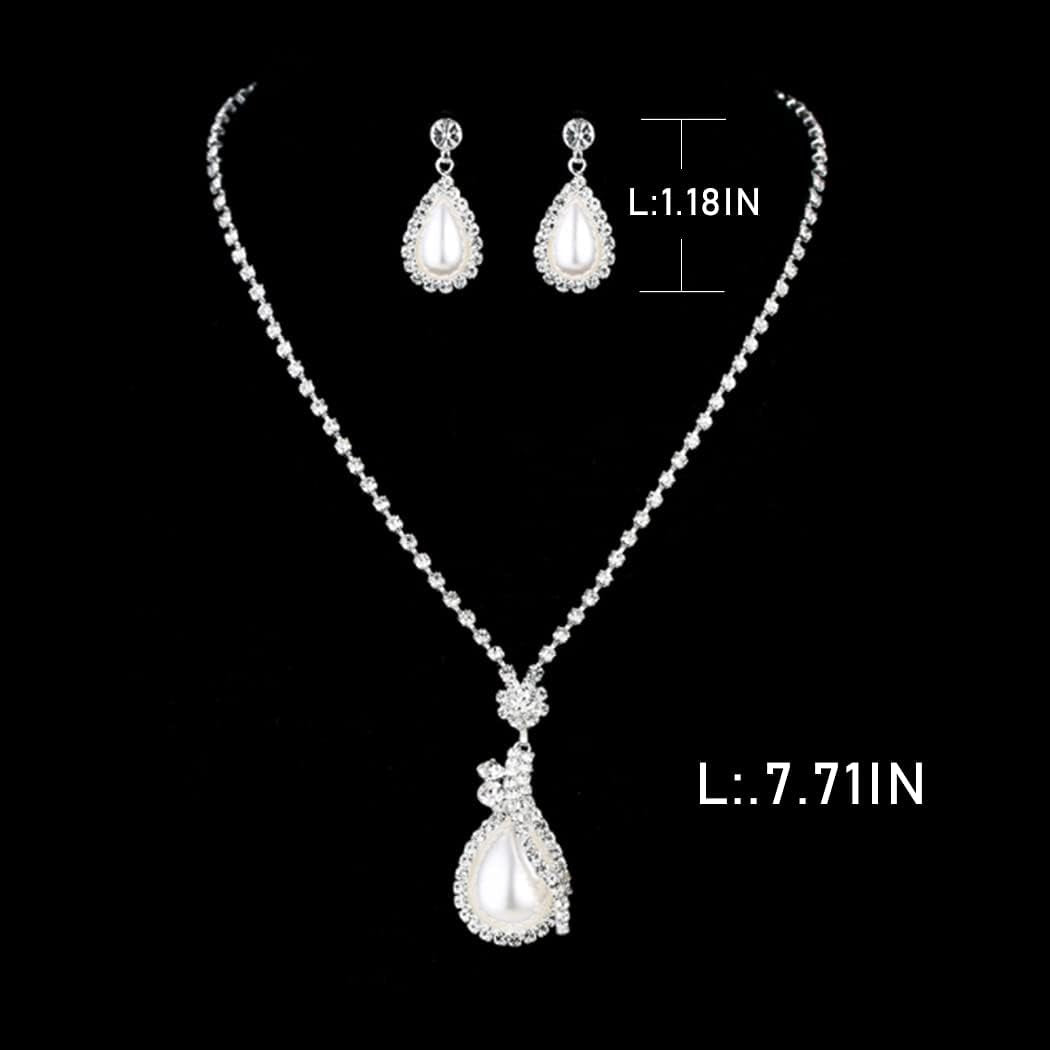 Bride Silver Necklace Earrings Set Crystal Bridal Wedding Jewelry Sets Rhinestone Choker Necklace for Women and Girls