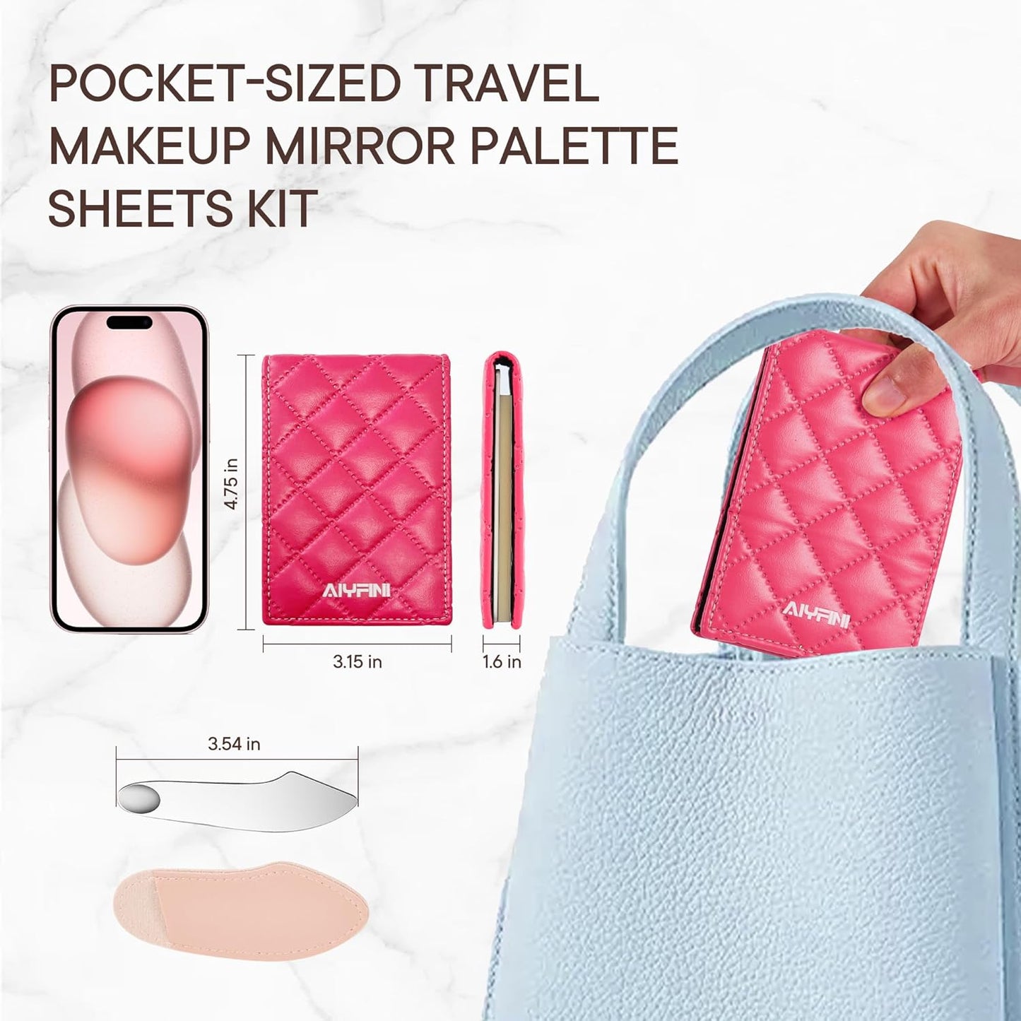 Pocket Makeup Palette Mirror for Purse - 100 Disposable Sheets & Spatula, Small Travel Toiletry Essentials, Handheld Foundation/Lip/Nail Color Mixing Tray, Makeup Artist and Enthusiasts Gift