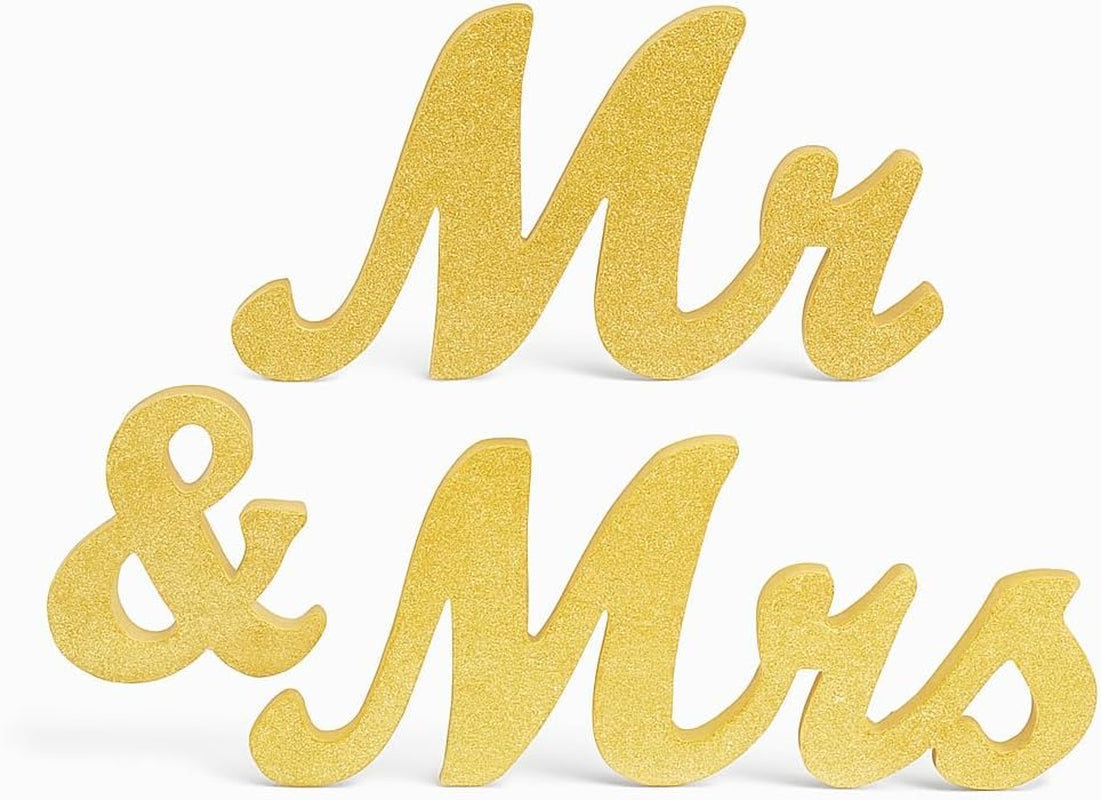 Gold Wooden Mr & Mrs Signs for Wedding Decorations - Reception & Sweetheart Table Decor