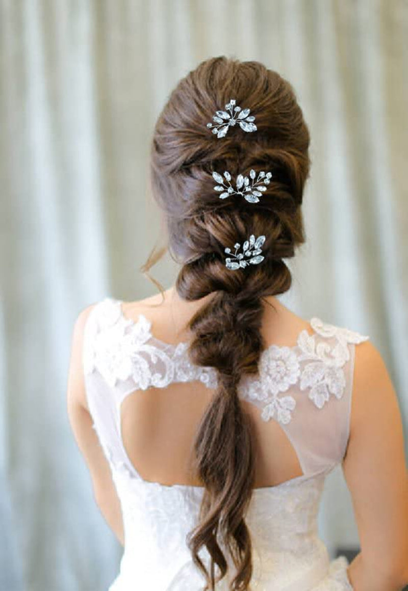 Bridal Hair Accessories,  8Pcs Crystal Wedding Hair Pieces, Handmade Rhinestone Bridal Hair Pin for Women, Girls, Bridesmaids (Silver) (Silver)