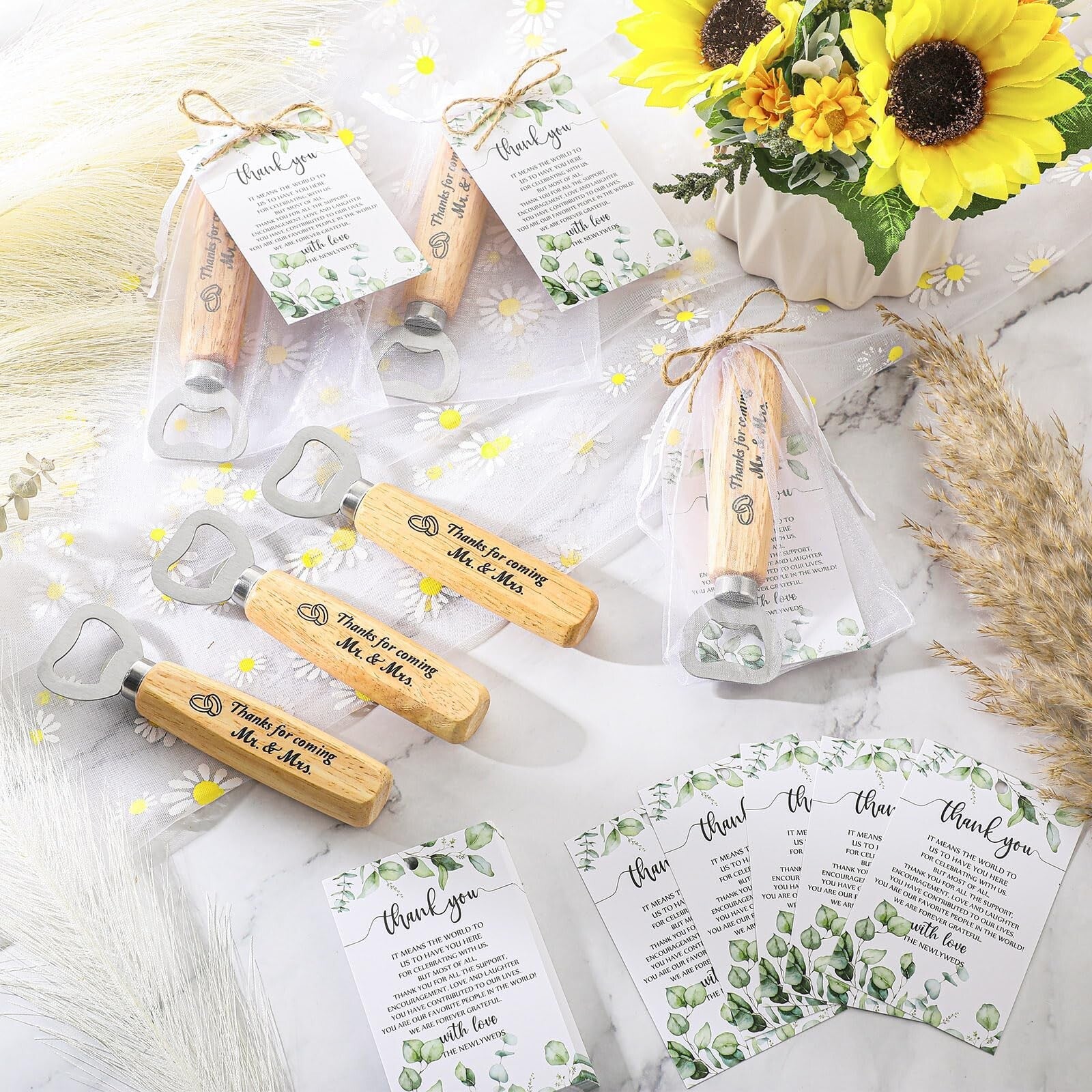 50 Set Wedding Favors for Guests Bulk Bartender Bottle Opener Beer Wooden Bot...