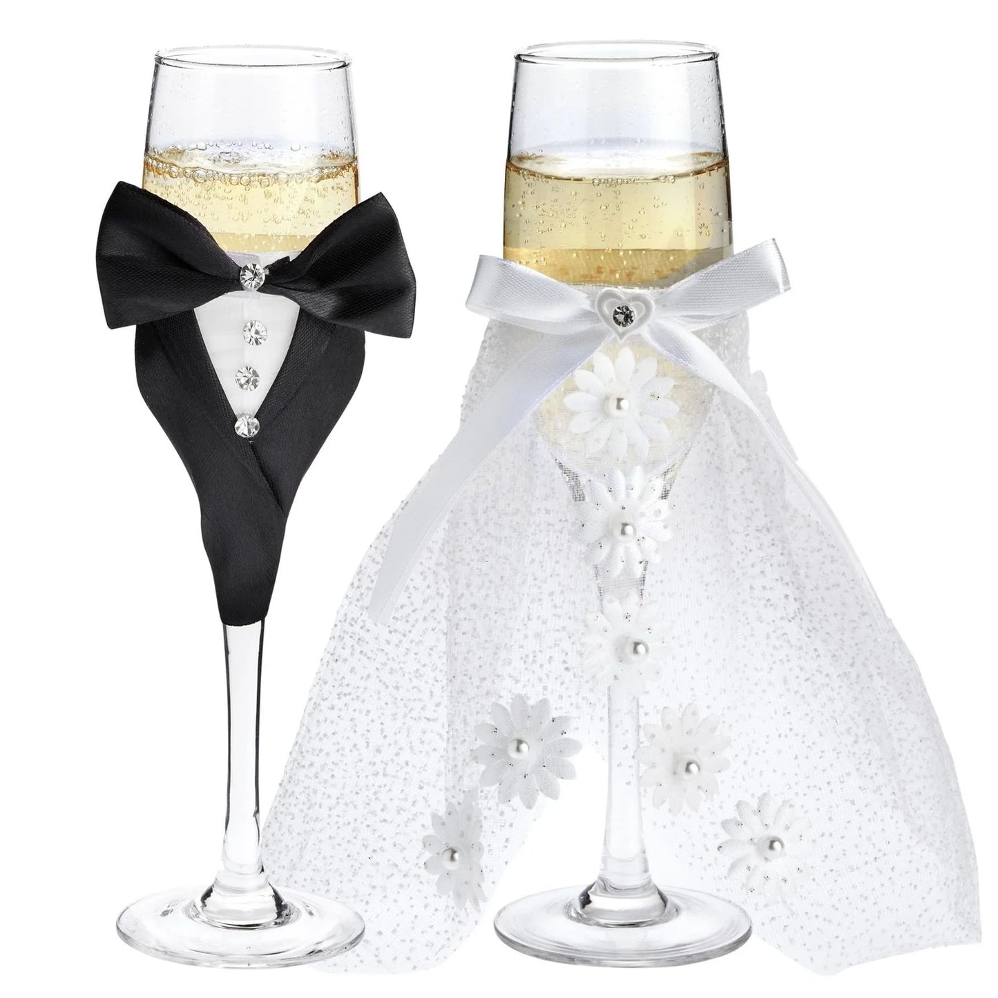 Set of 2 Wedding Champagne Glasses for Bride and Groom Toast, Wedding Decorations, Engagement, Bridal Shower Gifts