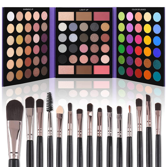 Eyeshadow Palette with 15Pcs Brushes Makeup Set, Pigmented 86 Colors Make up Sets Valentine'S Gift, Matte Shimmer Glitter Eye Shadow Pallet Highlighter Contour Blush Powder Brush Beauty Kit