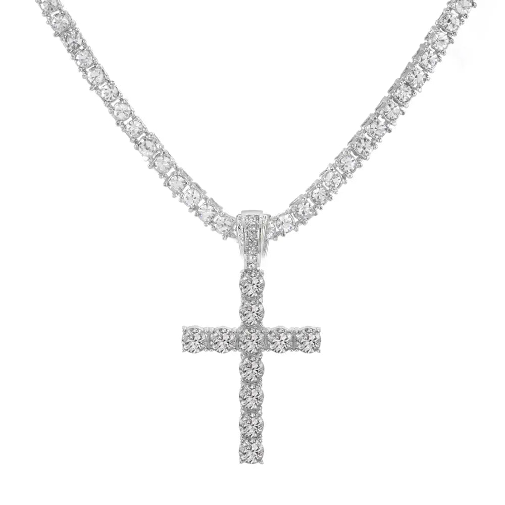 Stylish Hip Hop Cross Pendant Necklace with Zircon Tennis Chain - Iced Out Bling Jewelry for Men and Women - Perfect Fashion Gift!