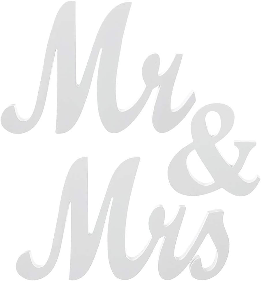 Mr & Mrs Signs Rustic Wooden Freestanding Letters for Photo Props, Anniversary & Wedding Shower Gift (White)