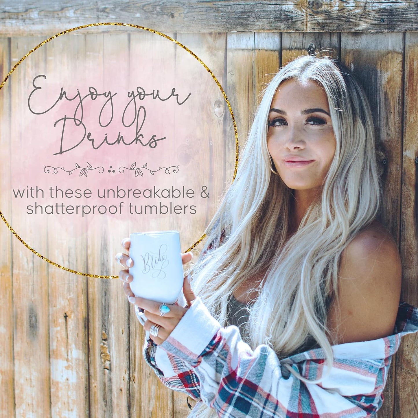Bride & Bride Tribe Stainless Steel Wine Tumblers with Lids for Bachelorette Parties, Weddings, Bridesmaid Gifts, Reusable, 12Oz - 6 Piece Set (Black)