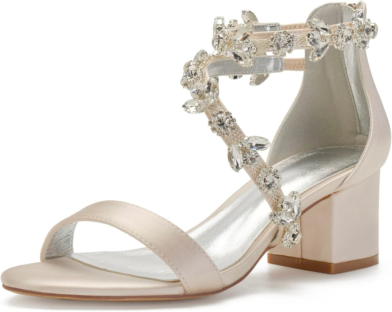 Women'S Low Block Heel Sandals Chunky Ankle Strap Crystal Wedding Dress Shoes Low Heel Comfortable Pump Sandals