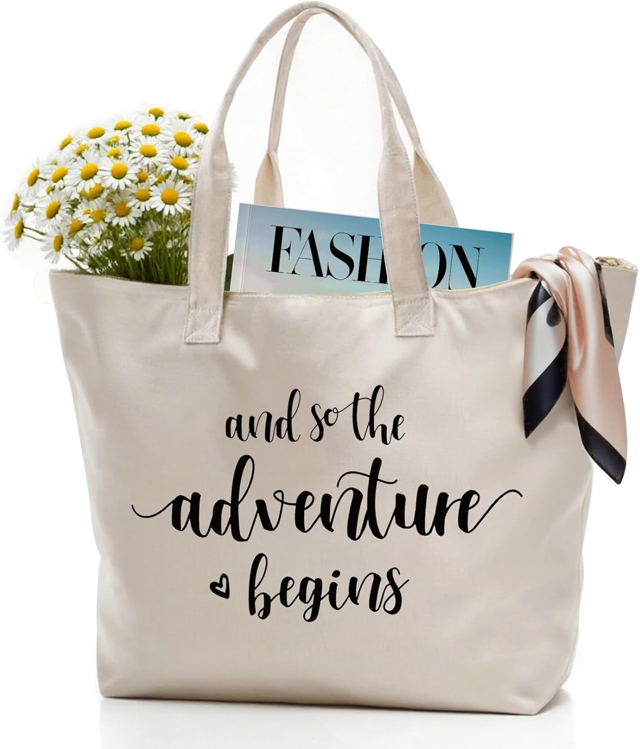 Bridal Shower Gifts for Bride Bag Bride to Be Gifts Honeymoon Wedding Engagement Graduation Present and so the Adventure Begins Tote with Zipper and Pocket Canvas