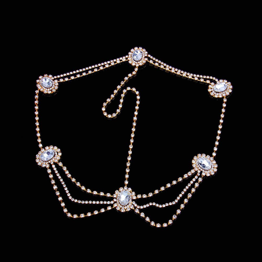 Women Dainty Bohemian Rhinestones Head Chain Hair Accessories for Bridal