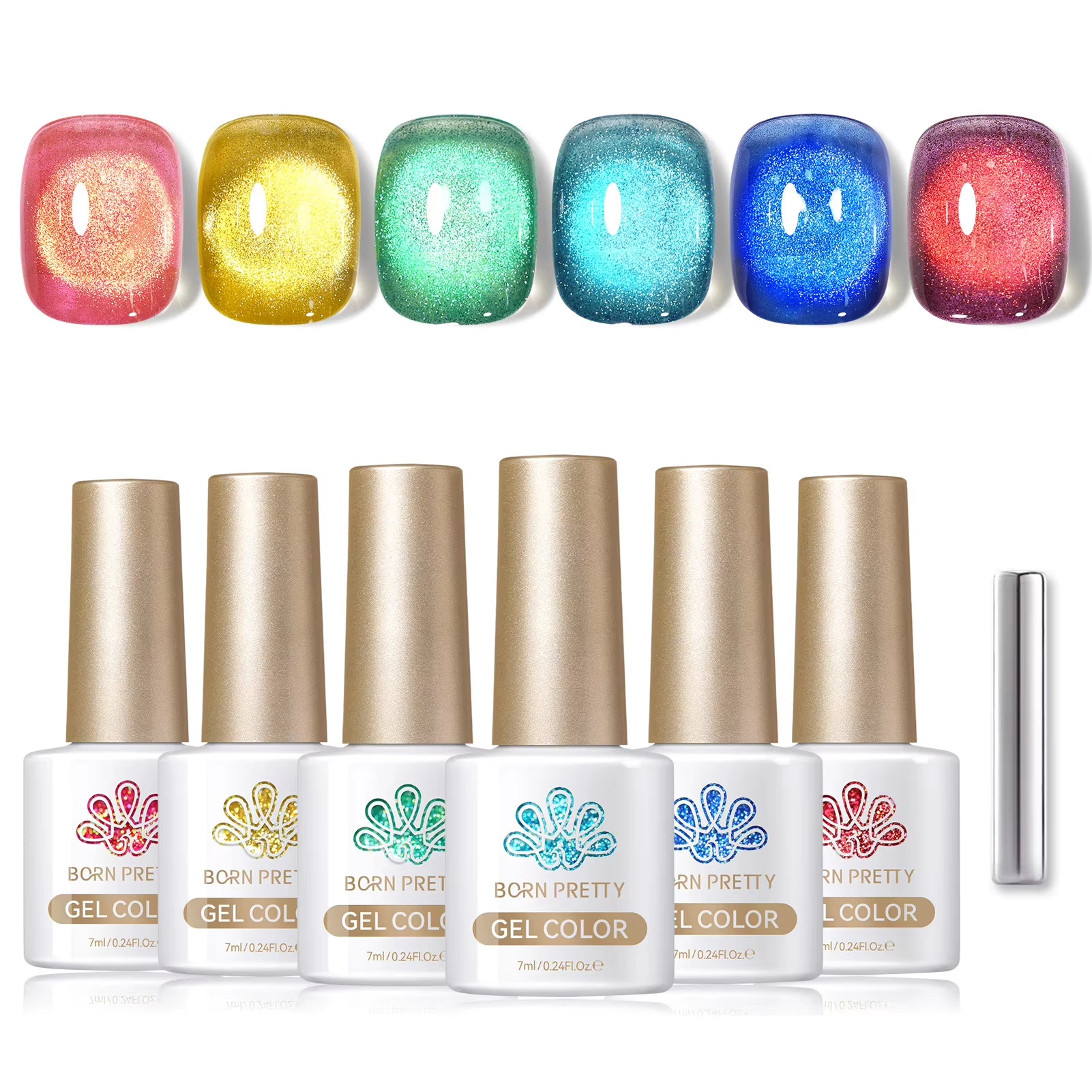 6PCS Pink Ocean Cat Magnetic Nail Gel Polish Set - Holographic Jelly Manicure Kit for Salon-Quality Art