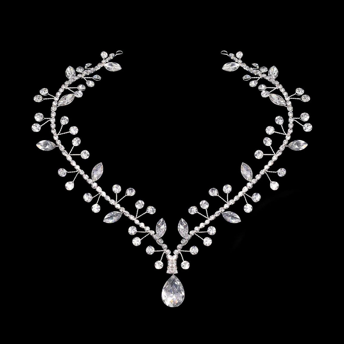 Wedding Hair Accessories for Brides, Rhinestone Forehead Headpiece, Rhinestone Bridal Headband Bridal Headpieces for Wedding (Silver)