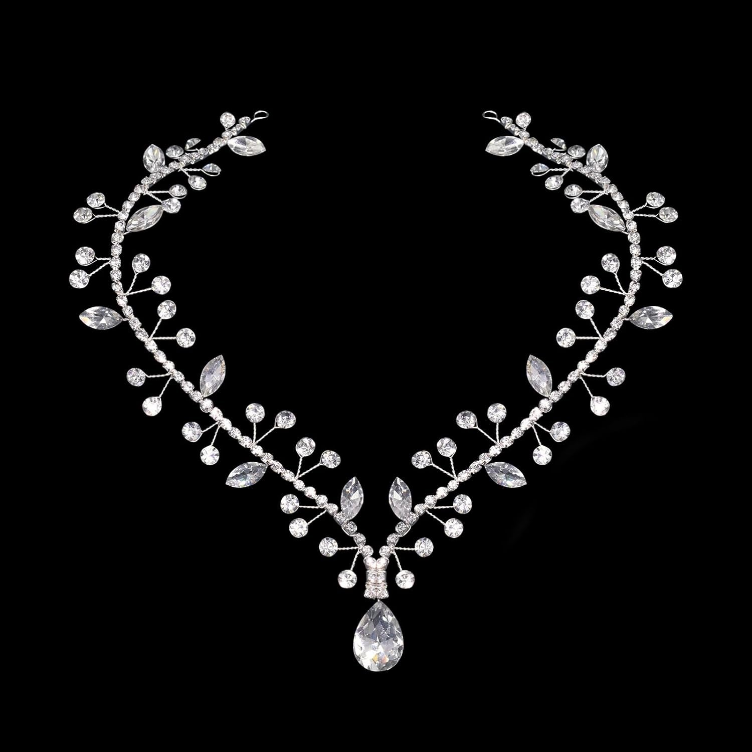 Wedding Hair Accessories for Brides, Rhinestone Forehead Headpiece, Rhinestone Bridal Headband Bridal Headpieces for Wedding (Silver)