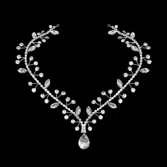 Wedding Hair Accessories for Brides, Rhinestone Forehead Headpiece, Rhinestone Bridal Headband Bridal Headpieces for Wedding (Silver)