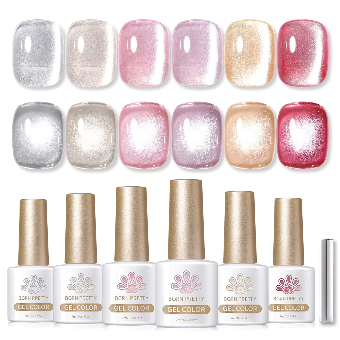 6PCS Pink Ocean Cat Magnetic Nail Gel Polish Set - Holographic Jelly Manicure Kit for Salon-Quality Art