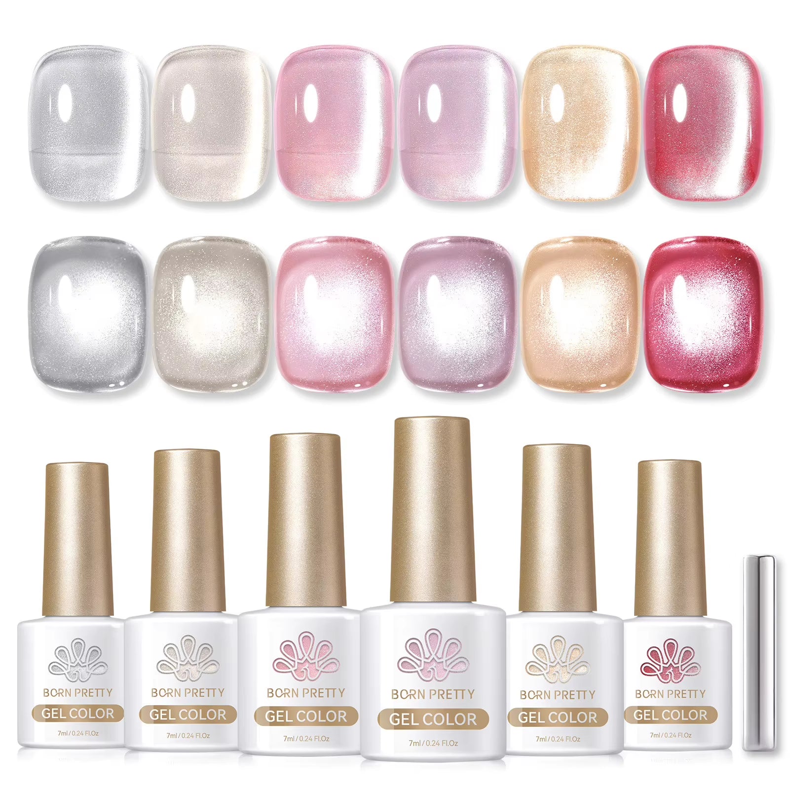 6PCS Pink Ocean Cat Magnetic Nail Gel Polish Set - Holographic Jelly Manicure Kit for Salon-Quality Art