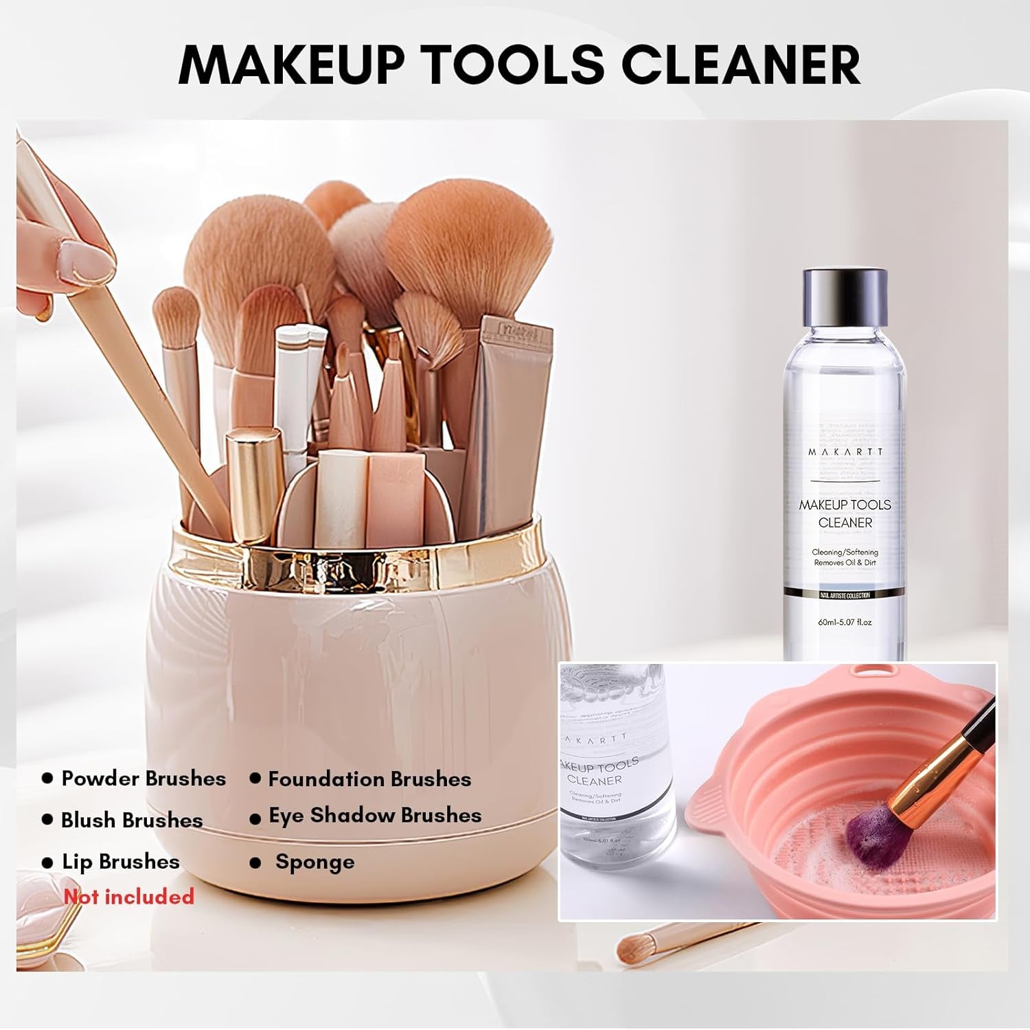 Brush Cleaner Solution: Deep Cleaning for Makeup and Nail Brushes, Sponges, and Powder Puffs, Hypoallergenic Formula, Removes Residue from Cosmetic Tools Cruelty-Free(2.02 Fl Oz)
