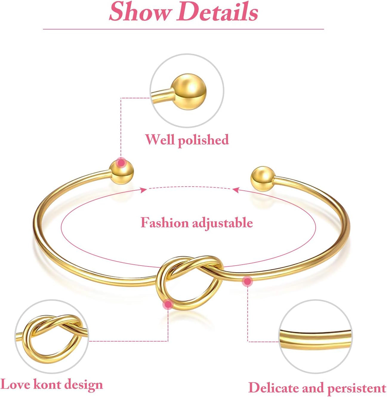 10 Pcs Knot Bracelet for Bridesmaid Proposal Gifts, Tie the Love Knot Bridesmaid Bracelet for Women Wedding Proposal Cuff Bangle with Cards(Gold)