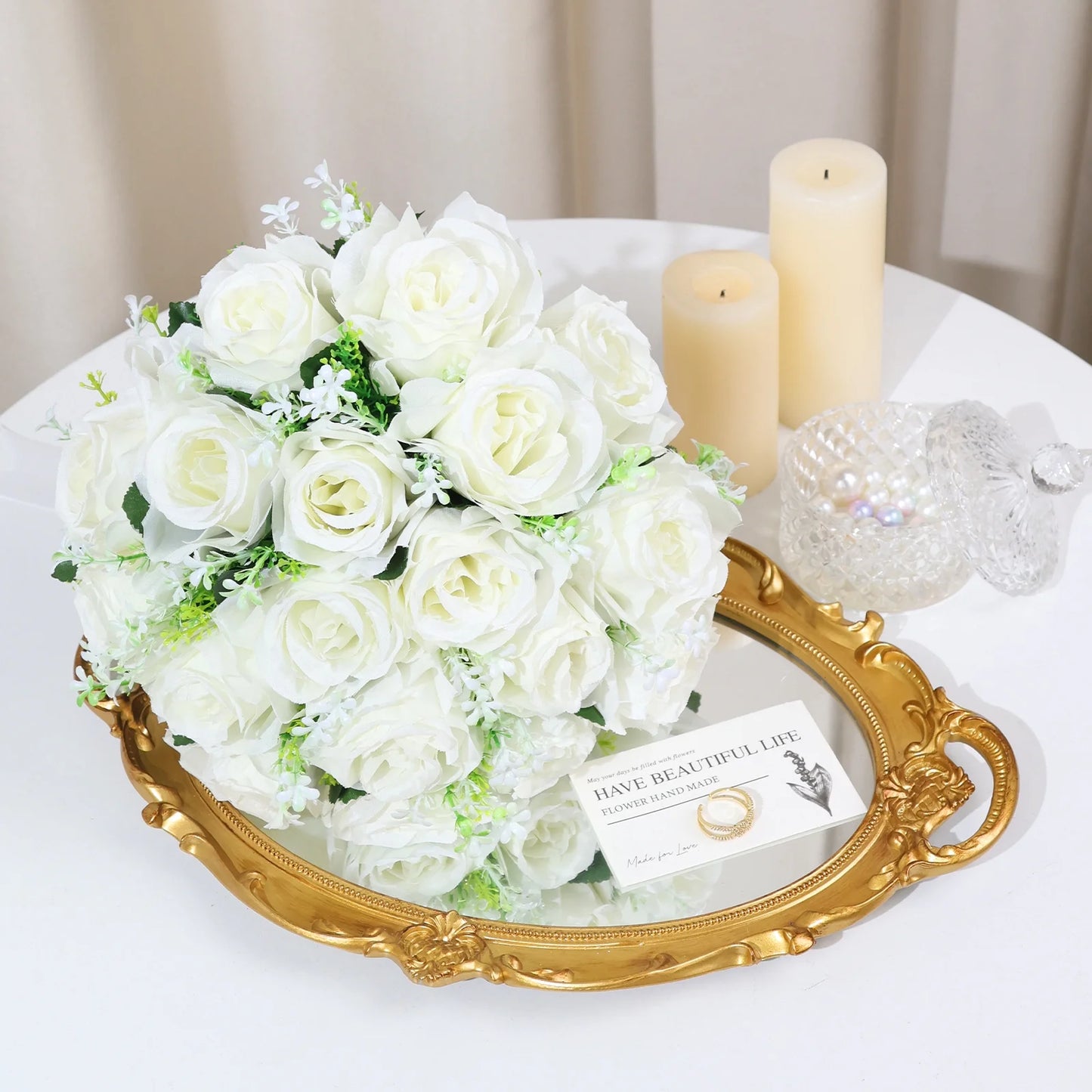 12 Inch Wedding Bouquets for Bride and Bridesmaids, Tossing Artificial Flower Bouquets for Wedding, Wedding Decorations, White