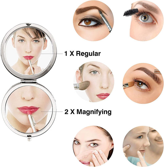 Pack of 11 Bridesmaid Gifts Set Include 1 Bride 1 Maid of Honor 9 Bridesmaid Pocket Compact Makeup Mirrors for Bachelorette Party Bridesmaid Proposal Gifts. (Champagne)