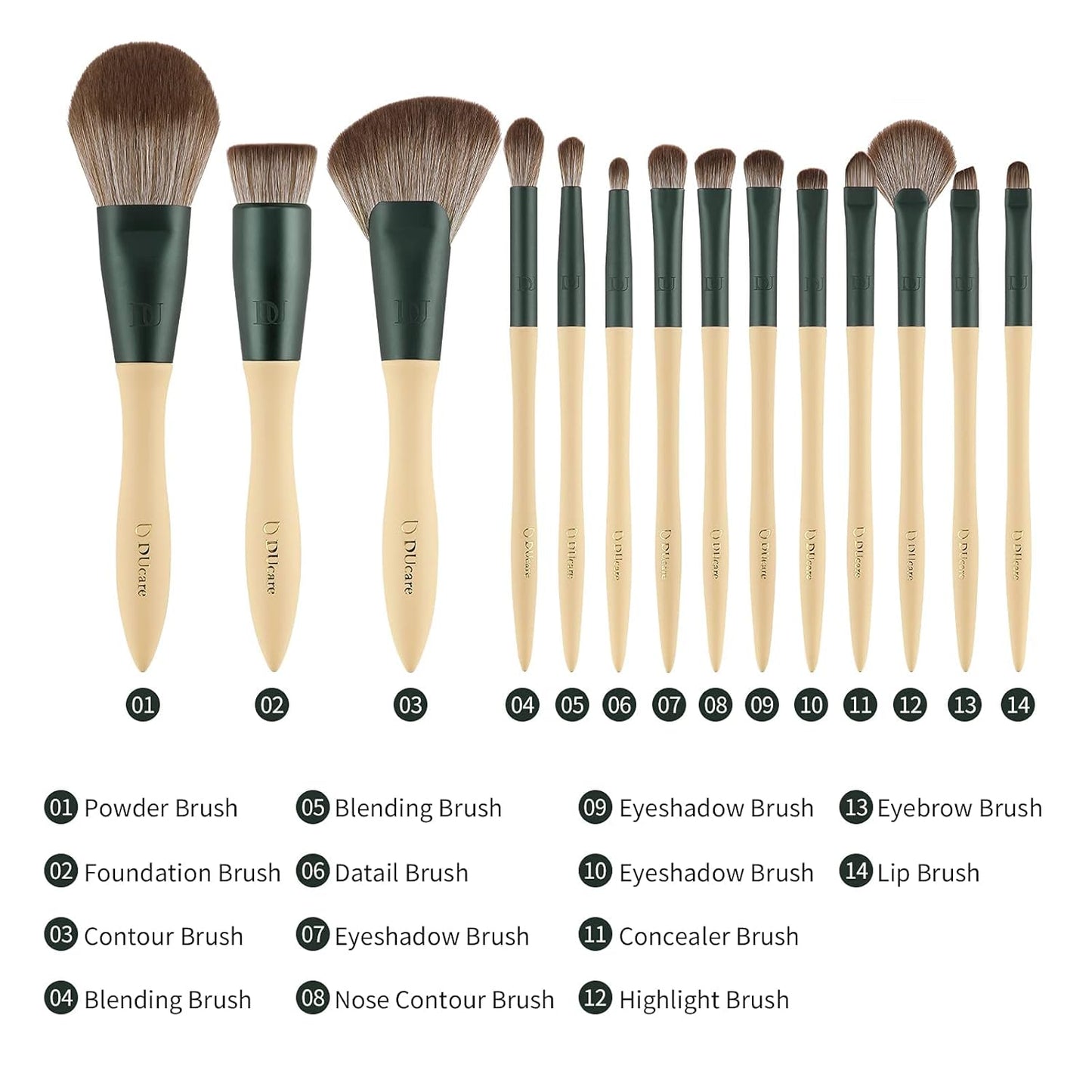 Makeup Brushes 14Pcs with 3Pcs Makeup Spong & Cosmetic Bag - Lime Mojito Series Makeup Brush Set for Foundation Blending Face Powder Blush Concealers Eye Shadows