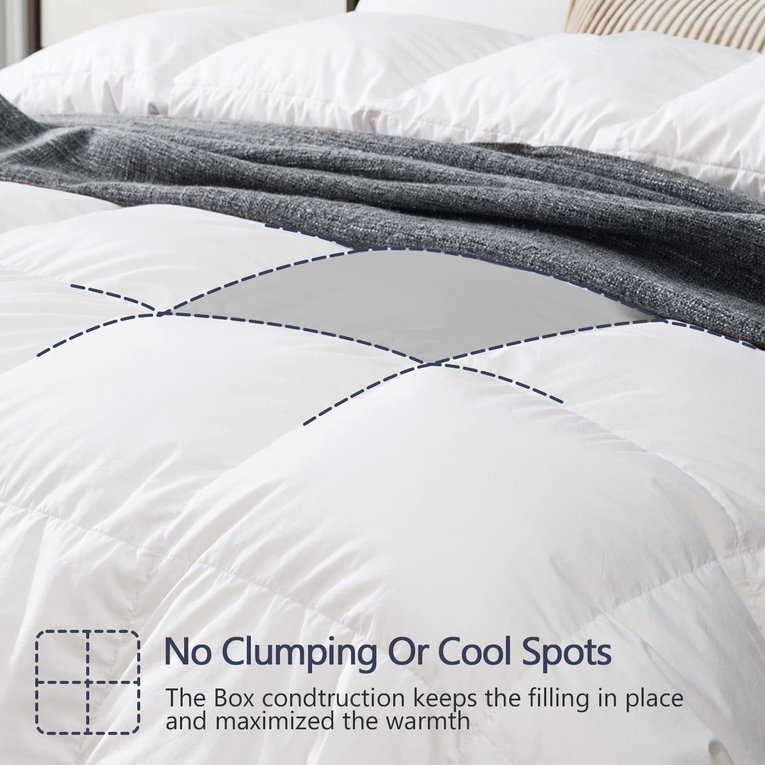 King Size down Comforter - All Season Duvet Insert with Medium Warmth, Soft and Noiseless Shell,8 Corner Tabs, and Machine Washable - White