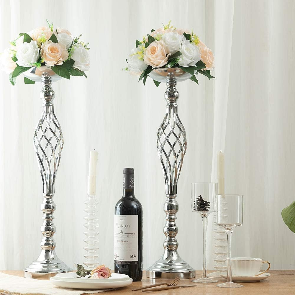 Wedding Centerpieces for Reception Tables - Twist Candleholder Stands, Flower Arrangement Vases, Metal Road-Leading Home Decor