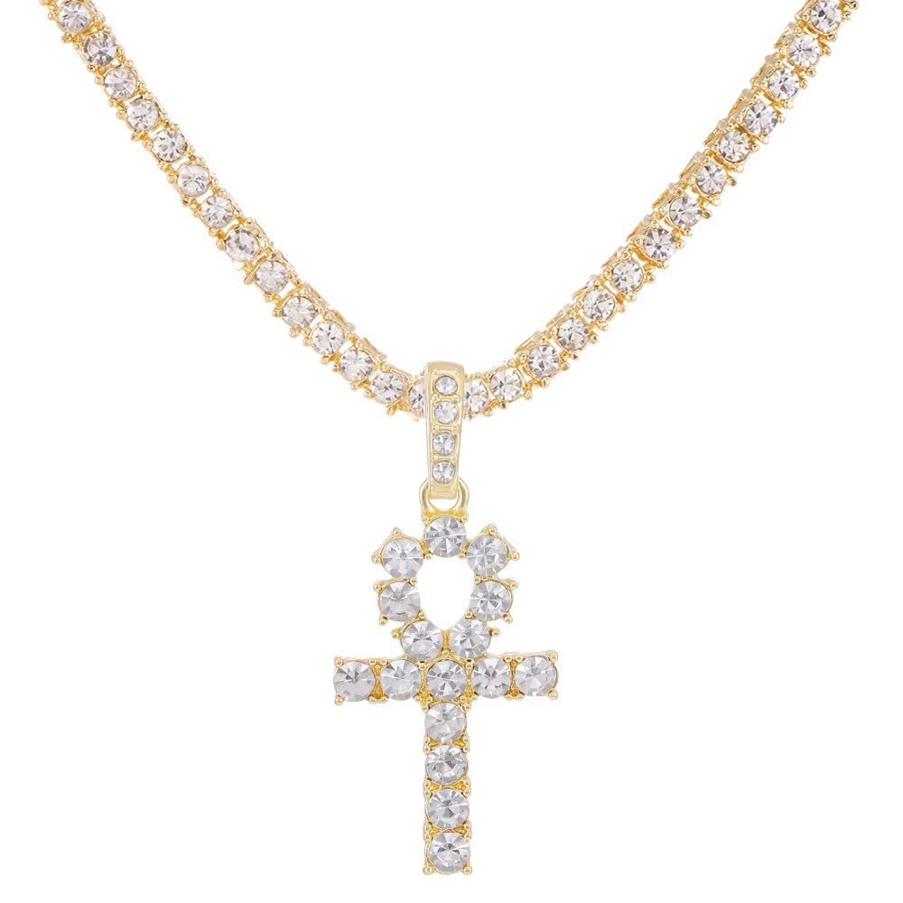 Stylish Hip Hop Cross Pendant Necklace with Zircon Tennis Chain - Iced Out Bling Jewelry for Men and Women - Perfect Fashion Gift!
